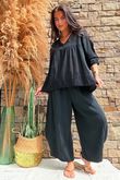 Annie Cushion Cotton Barrel Culotte Pant Black
